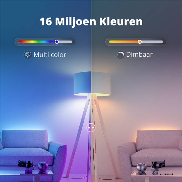 Lideka Slimme LED Smart Lampen - E27 - 9W - Set Van 3 - RGBW - Google, Alexa en Siri