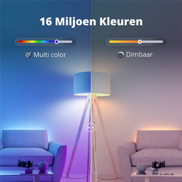 Lideka Slimme LED Smart Lampen - E27 - 9W - Set Van 6 - RGBW - Google, Alexa en Siri