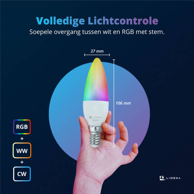 Lideka Slimme LED Smart Lampen - E14 - Set Van 3 - Google, Alexa en Siri
