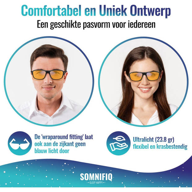 Somnifiq Slaapbril – Blauw Licht Bril, Beeldschermbril, Blue Light Glasses, Computerbril, Blokkeert Blauw Licht tot 75%