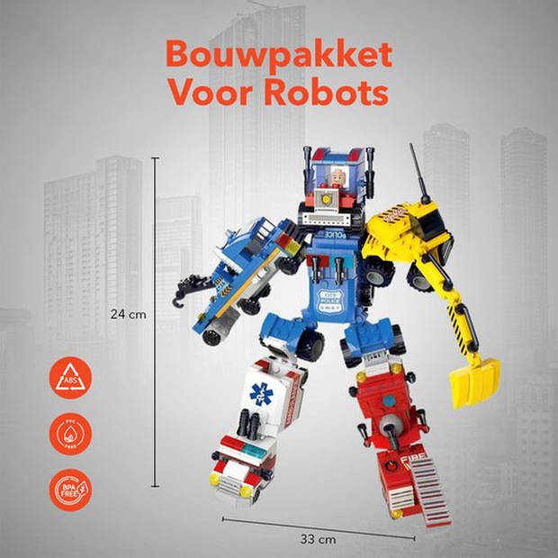 QuchiQ Robot Toy Kit - STEM Toy - Bouwsets - Robot Car Toy - Politie - Brandweerwagen - Speelfiguren - 482 bouwstenen