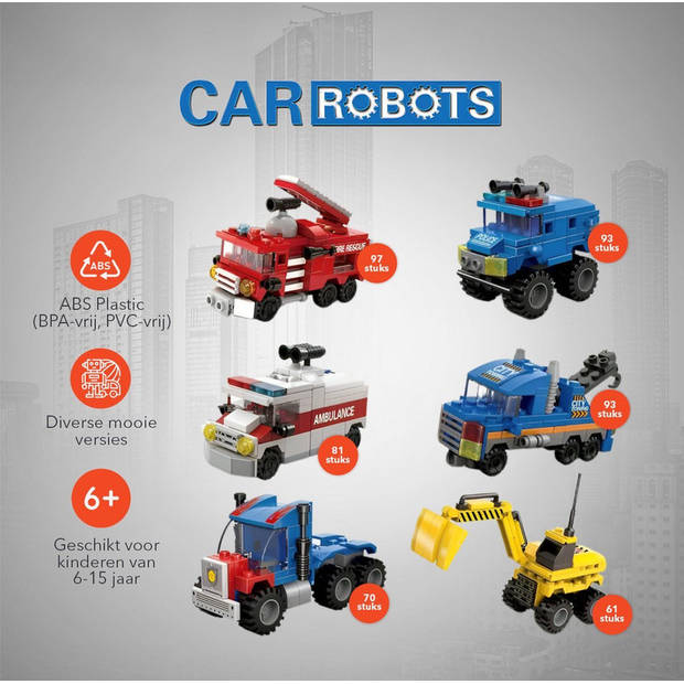 QuchiQ Robot Toy Kit - STEM Toy - Bouwsets - Robot Car Toy - Politie - Brandweerwagen - Speelfiguren - 482 bouwstenen