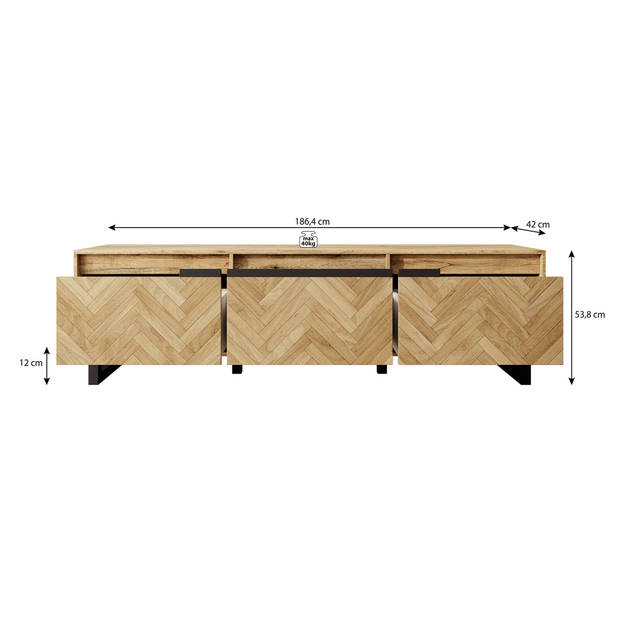 Meubella TV-Meubel Solar - Eiken - Zwart - 186 cm