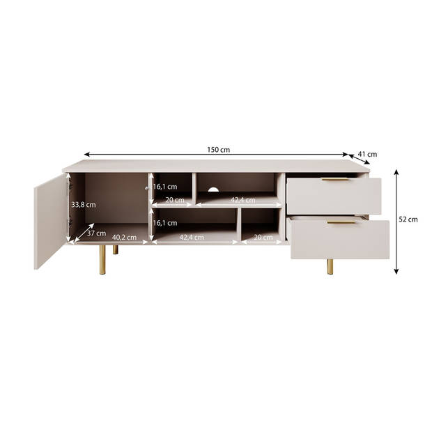 Meubella TV-Meubel Nicola - Beige - 150 cm