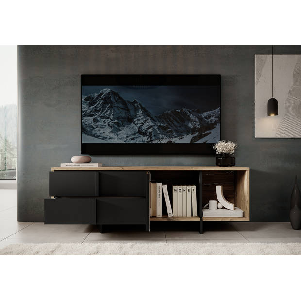 Meubella TV-Meubel Jonna - Eiken - Zwart - 160 cm