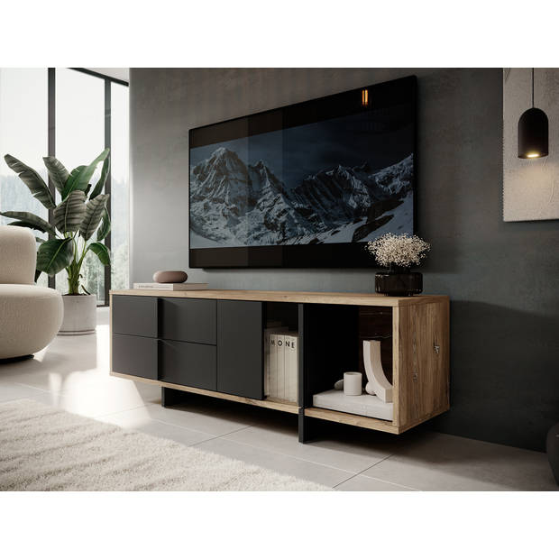 Meubella TV-Meubel Jonna - Eiken - Zwart - 160 cm