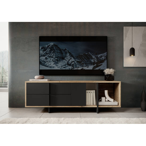 Meubella TV-Meubel Jonna - Eiken - Zwart - 160 cm