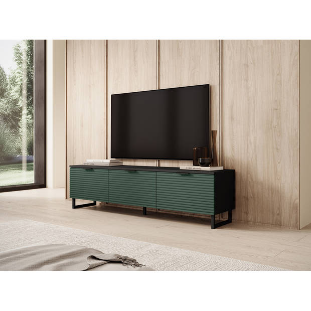 Meubella TV-Meubel Delgado - Mat zwart - Groen - 150 cm