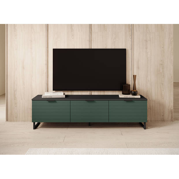 Meubella TV-Meubel Delgado - Mat zwart - Groen - 150 cm