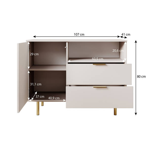 Meubella Dressoir Nicola - Beige - 107 cm