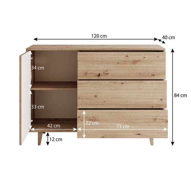 Meubella Dressoir Fuzeta - Eiken - 120 cm