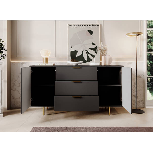 Meubella Dressoir Nicola - Mat zwart - 150 cm