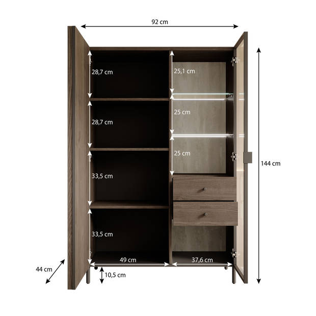 Meubella Dressoir Paz - Donker eiken - 92 cm - Met glas