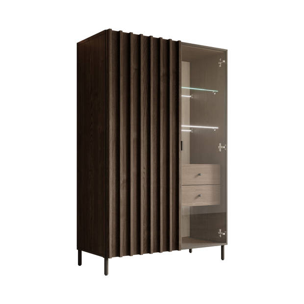 Meubella Dressoir Paz - Donker eiken - 92 cm - Met glas