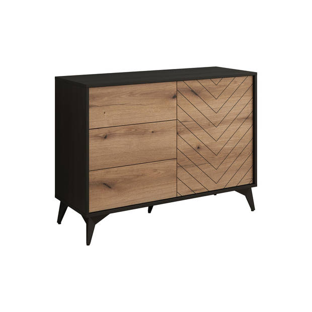 Meubella Dressoir Dolores - Eiken - Zwart - 104 cm - met lades