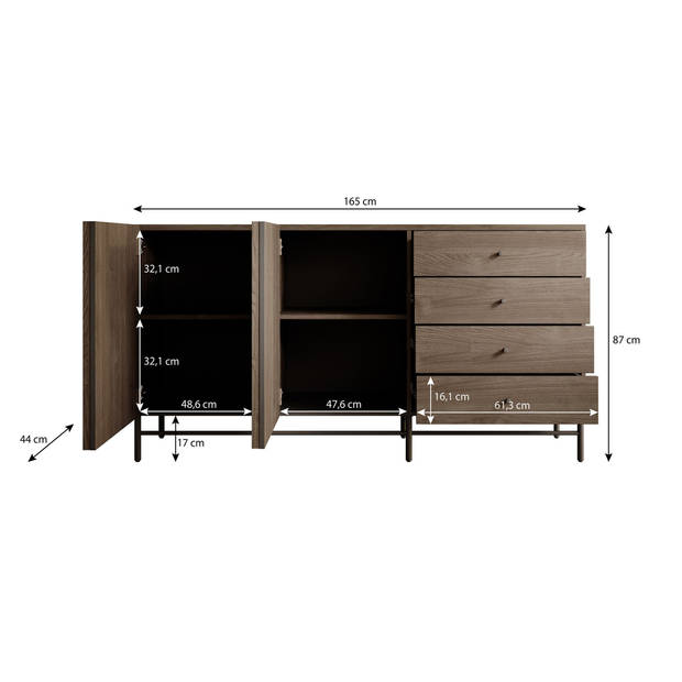 Meubella Dressoir Paz - Donker eiken - 165 cm