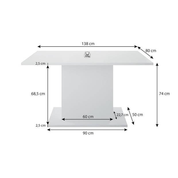 Meubella Eetkamertafel Olymp - Wit - 138 cm