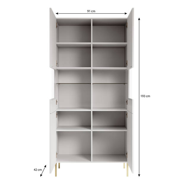 Meubella Vitrinekast Vermont - Wit - 90 cm