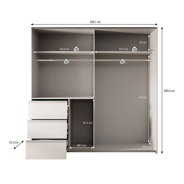 Meubella Kledingkast Walter - Eiken - Grijs - 200 cm