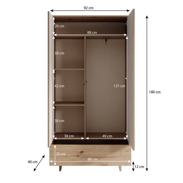 Meubella Kledingkast Fuzeta - Eiken - 92 cm