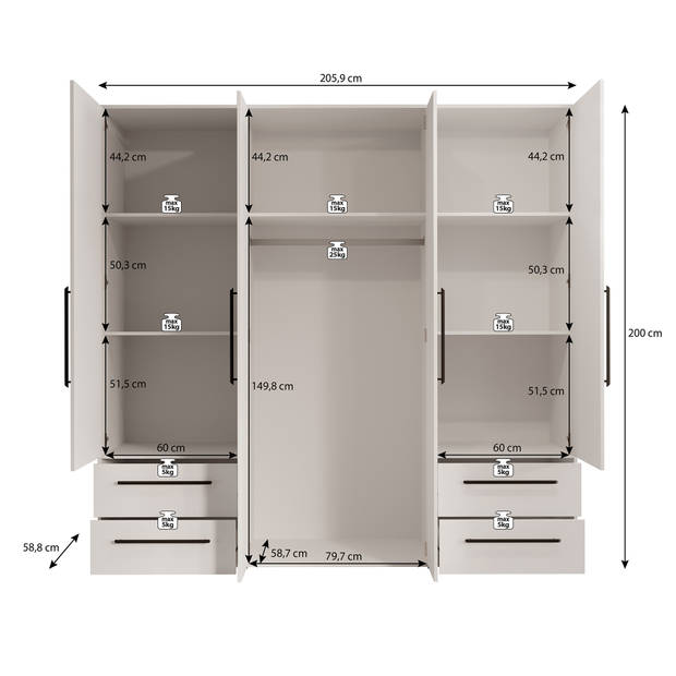 Meubella Kledingkast Mayen - Wit - 206 cm