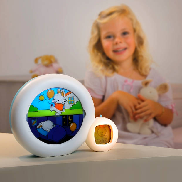 PABOBO Kid'Sleep Moon Slaaptrainer Kinderen - 5-in-1 LED Kinderwekker Met Muziek & Ruis - Wit