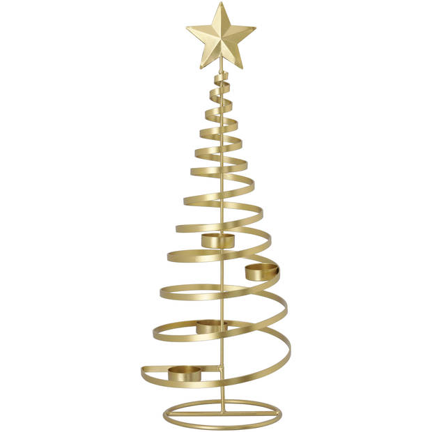 Blokker theelichthouder Kerstboom - 17X17X52cm - goud