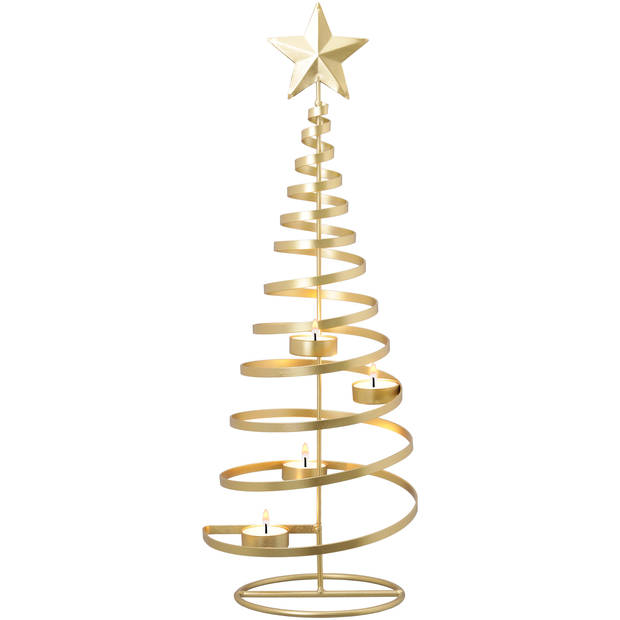 Blokker theelichthouder Kerstboom - 17X17X52cm - goud