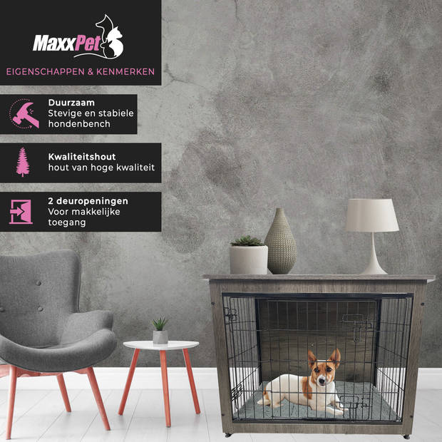 MaxxPet Houten Hondenbench - Hondenhuisje voor binnen - Hondenhok - kennel - 82x55x64cm