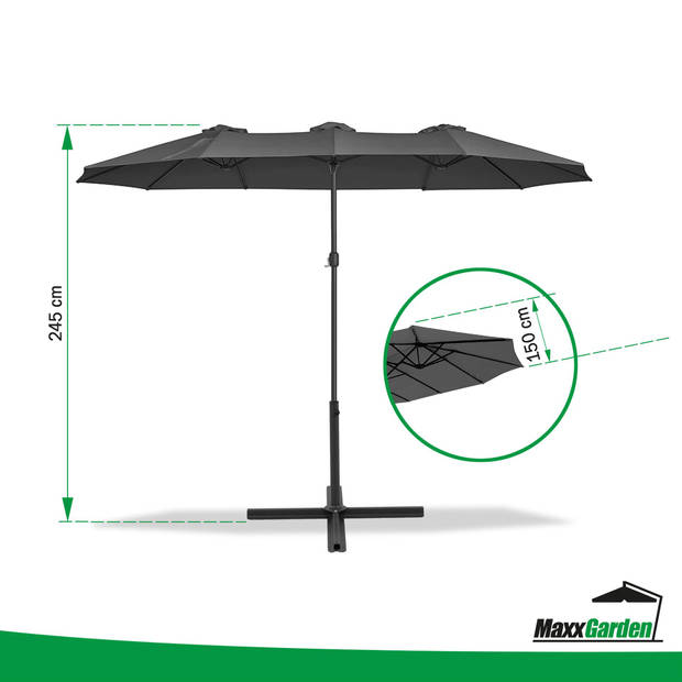 MaxxGarden Parasol - Stokparasol xxl - Dubbel model - 460 x 270cm - Antraciet