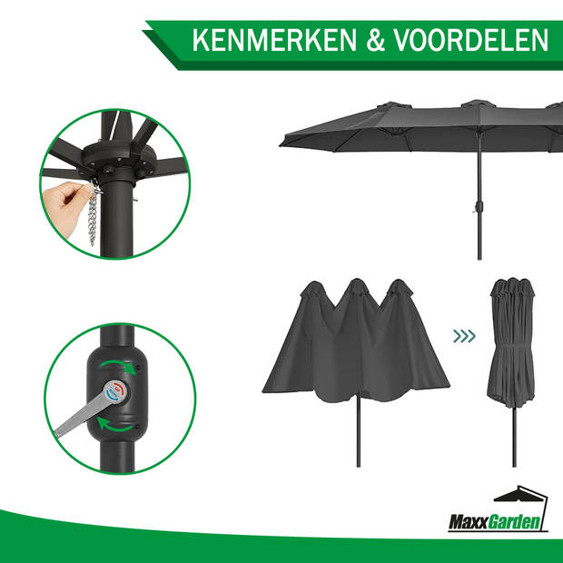 MaxxGarden Parasol - Stokparasol xxl - Dubbel model - 460 x 270cm - Antraciet