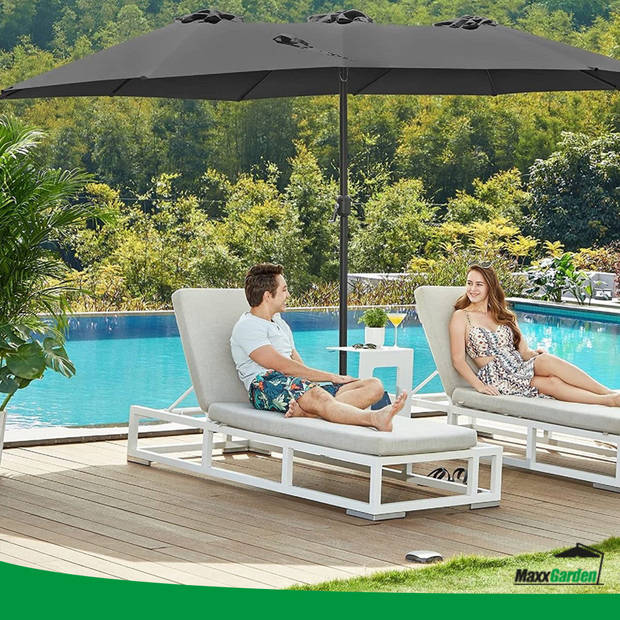 MaxxGarden Parasol - Stokparasol xxl - Dubbel model - 460 x 270cm - Antraciet