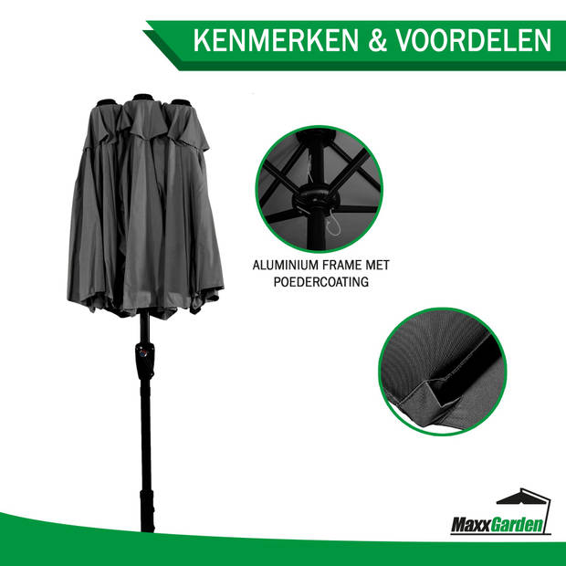 MaxxGarden Parasol - Stokparasol xxl - Dubbel model - 460 x 270cm - Antraciet