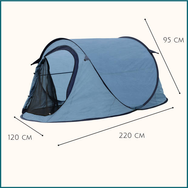 HIXA Pop-Up Tent - 1 Persoons - Blauw - Met Tentharingen - en Slaapzak - en Luchtbed - 220x120x95cm - Kamperen