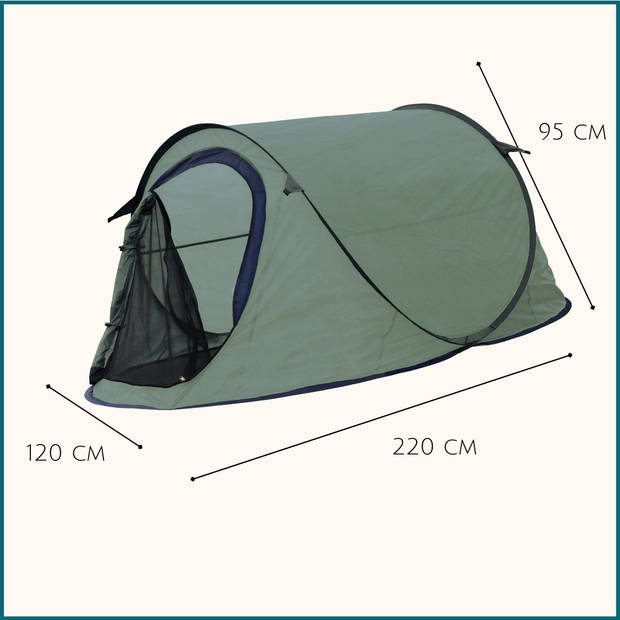 HIXA Pop-Up Tent - Groen - 1 persoons - festival - Met Tentharingen - en Slaapzak - en Luchtbed - 220x120x95cm