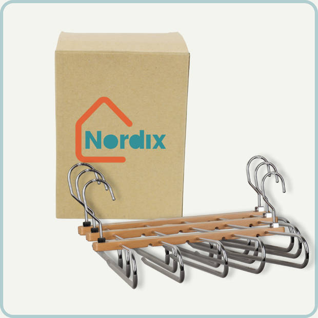 Nordix Kledinghangers - Broekhanger - Broekenhanger - Ruimtebesparend - 5 Delen - Verticaal - Hout - 3 stuks