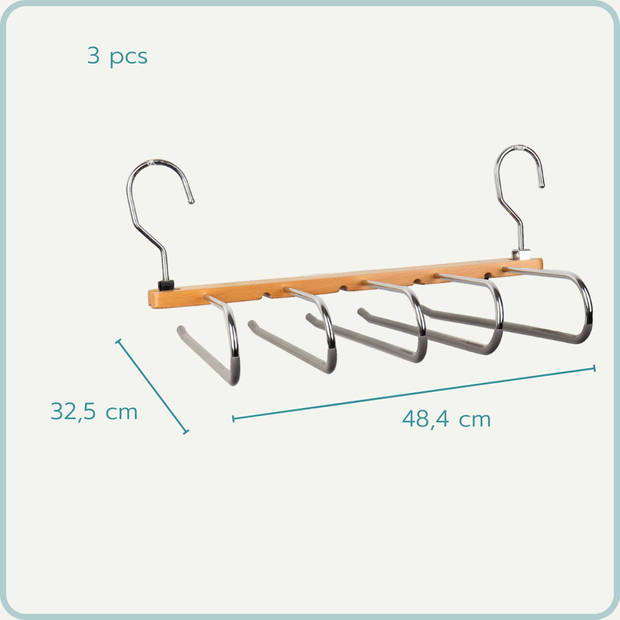 Nordix Kledinghangers - Broekhanger - Broekenhanger - Ruimtebesparend - 5 Delen - Verticaal - Hout - 3 stuks