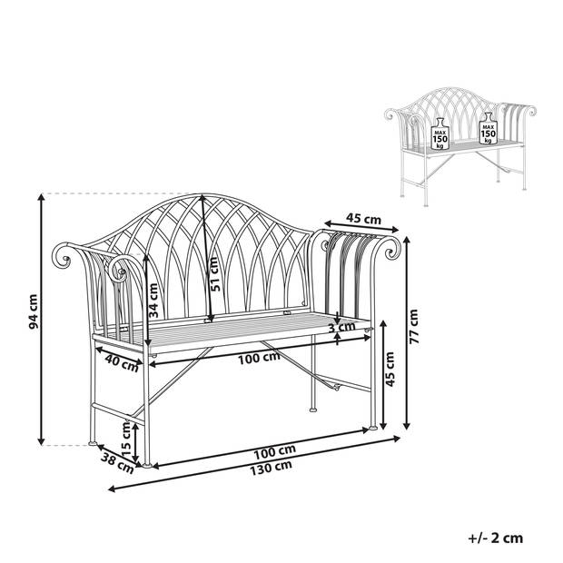 Beliani MILAZZO - Tuinbank-Wit-IJzer