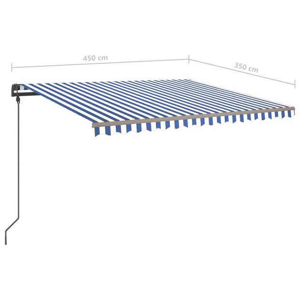 vidaXL Luifel handmatig uittrekbaar met palen 4,5x3,5 m blauw en wit