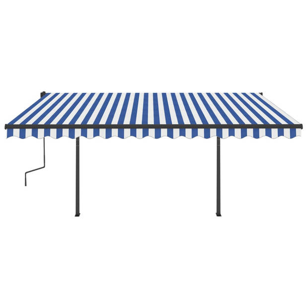 vidaXL Luifel handmatig uittrekbaar met palen 4,5x3,5 m blauw en wit