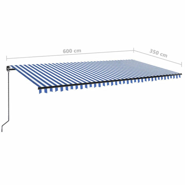 vidaXL Luifel handmatig uittrekbaar met LED 600x350 cm blauw en wit