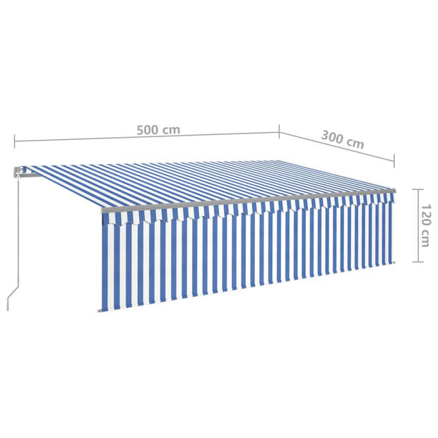 vidaXL Luifel handmatig uittrekbaar met rolgordijn LED 5x3 m blauw wit