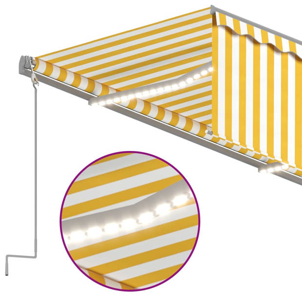 vidaXL Luifel handmatig uittrekbaar met rolgordijn LED 5x3 m geel wit
