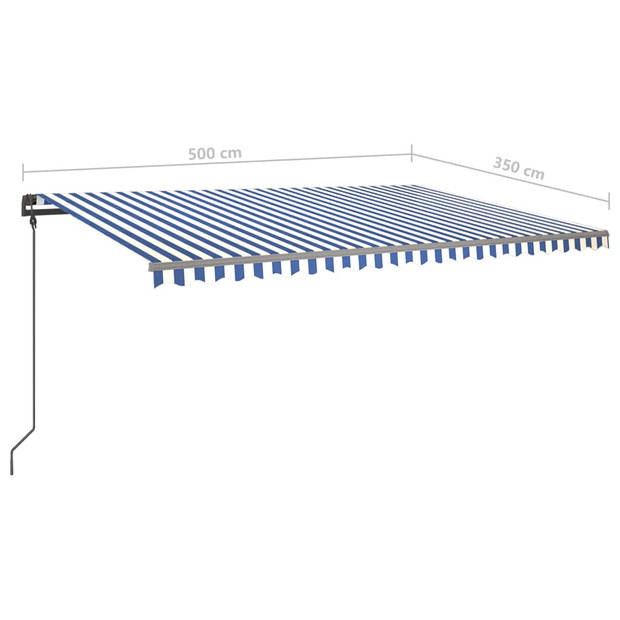 vidaXL Luifel handmatig uittrekbaar met palen 5x3,5 m blauw en wit