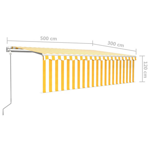 vidaXL Luifel automatisch rolgordijn LED windsensor 5x3 m geel en wit