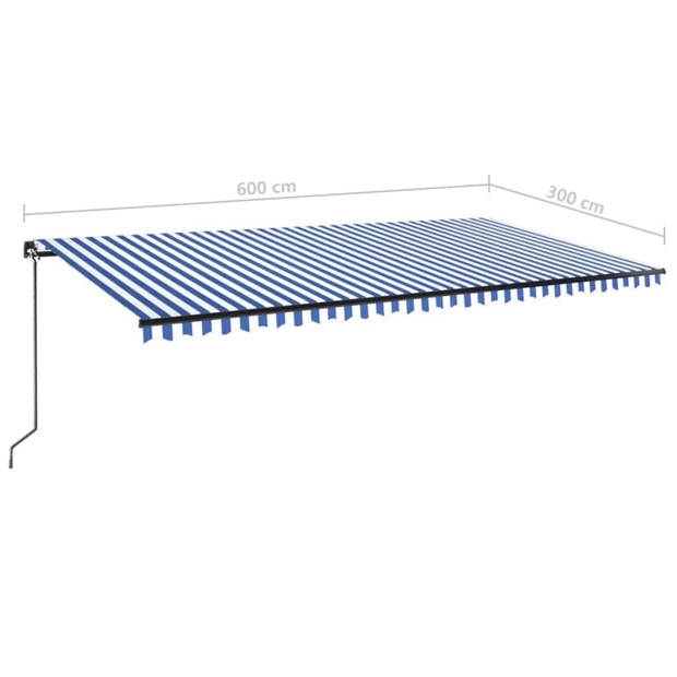 vidaXL Luifel handmatig uittrekbaar met LED 600x300 cm blauw en wit