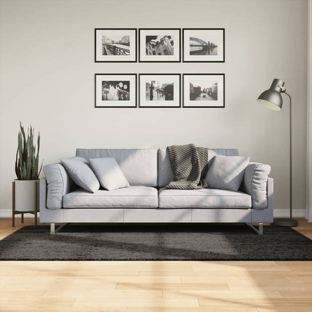 vidaXL Vloerkleed ISTAN hoogpolig glanzend 100x200 cm antracietkleurig