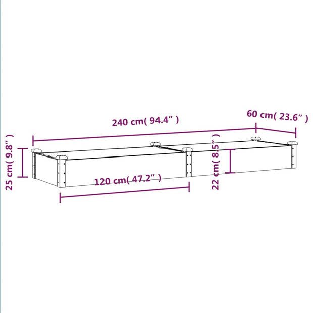 vidaXL Plantenbak verhoogd met voering 240x60x25 cm vurenhout grijs