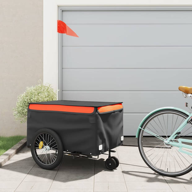 vidaXL Fietstrailer 45 kg ijzer zwart en oranje