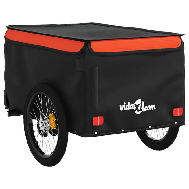 vidaXL Fietstrailer 45 kg ijzer zwart en oranje